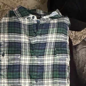 Lucky Brand Men's Green and Blue Plaid Button-Down Shirt